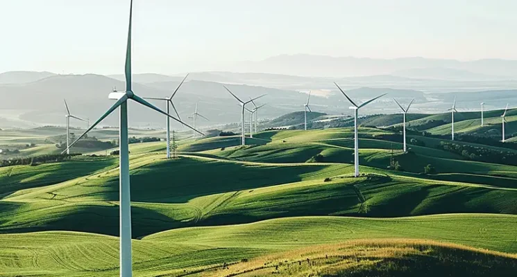 Modern Wind Farm in Green Fields